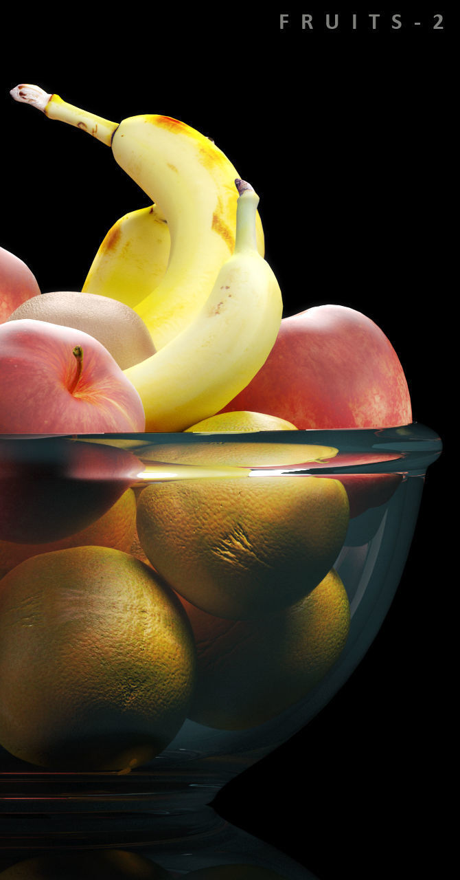 fruits set 2 fruit in glass bowl 3D model_2