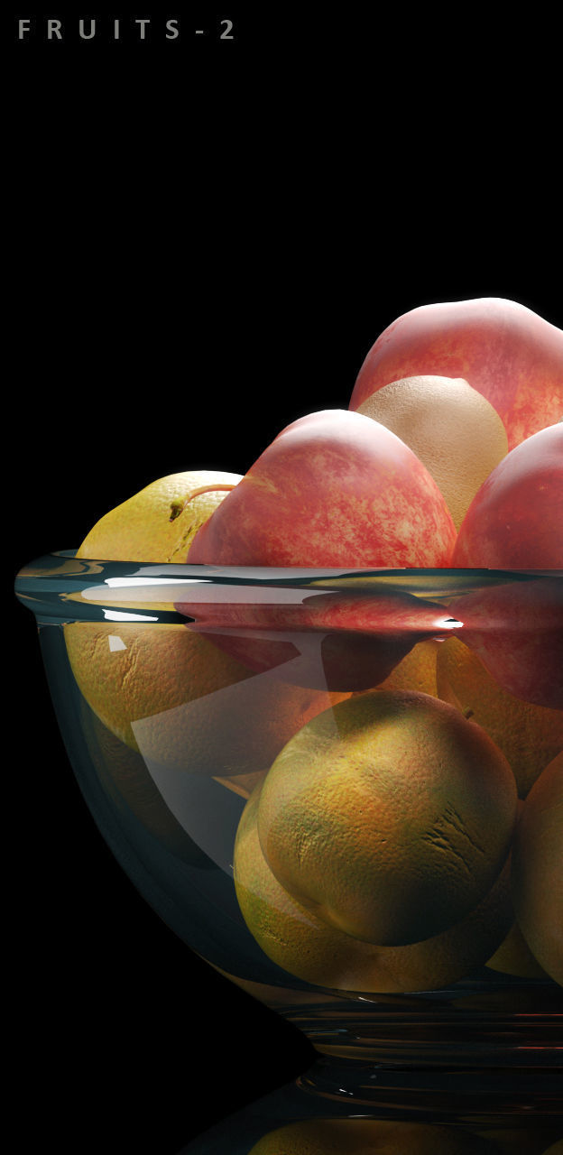 fruits set 2 fruit in glass bowl 3D model_1