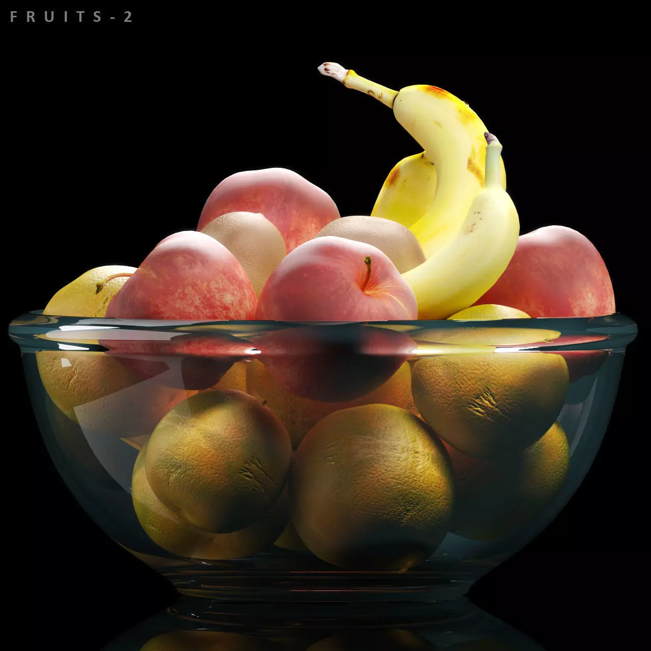 fruits set 2 fruit in glass bowl 3D model_0