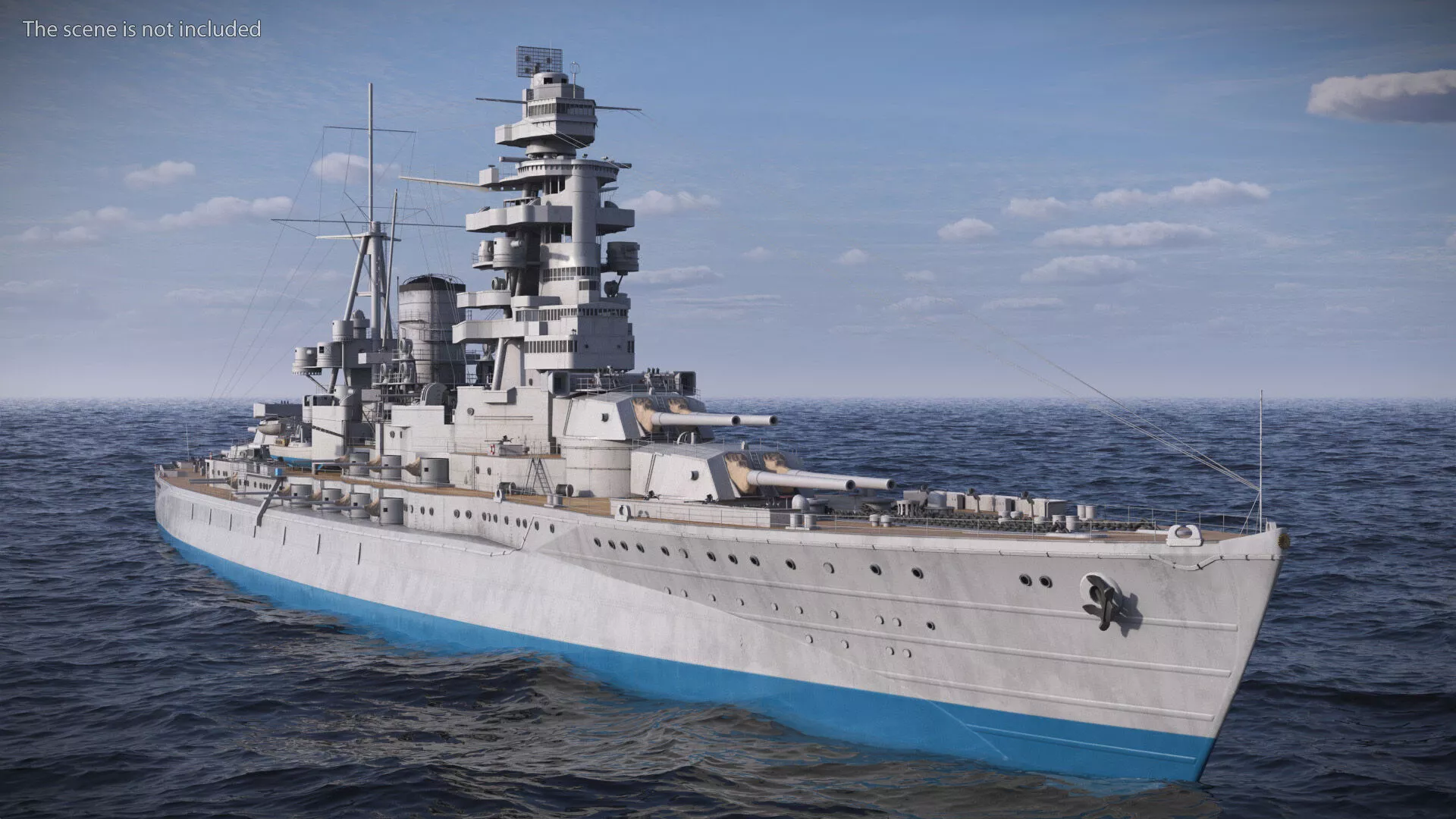 Historic Dreadnought with Elevated Foredeck and Side Guns Rigged 3D model