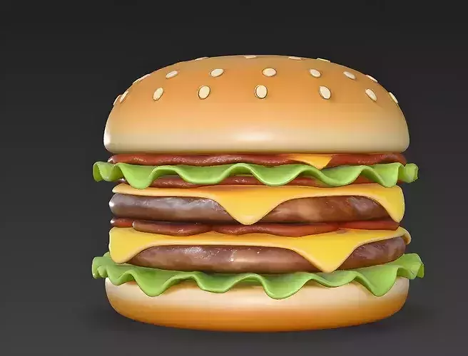Stylized Double Cheeseburger Food Prop 3d model Low-poly 3D model 2