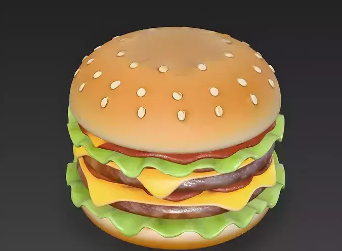 Stylized Double Cheeseburger Food Prop 3d model Low-poly 3D model 3