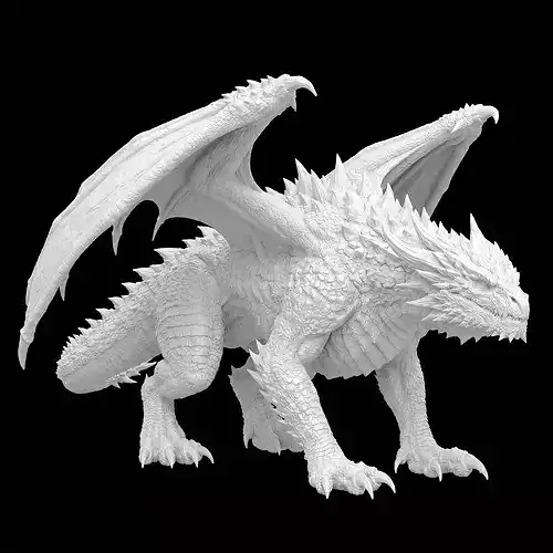 3D Printable Powerful Ground Dragon Model Robust Fantasy Beast 