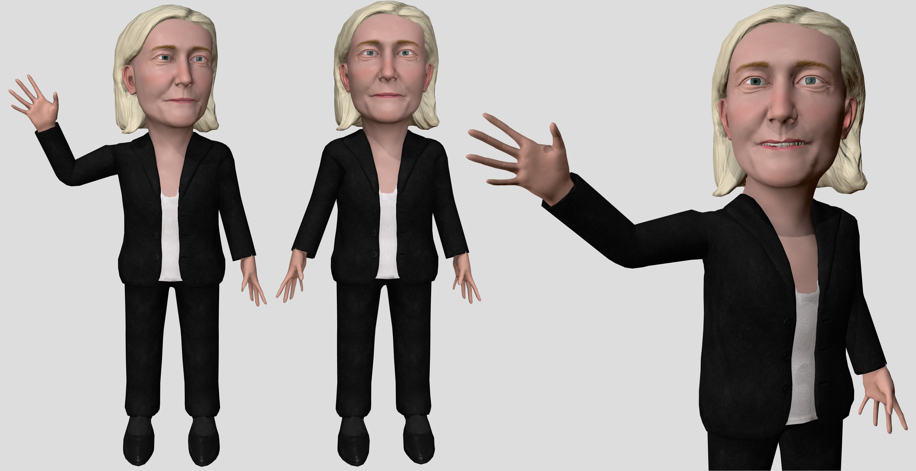 Marine Le Pen caricature Low-poly 3D model_1