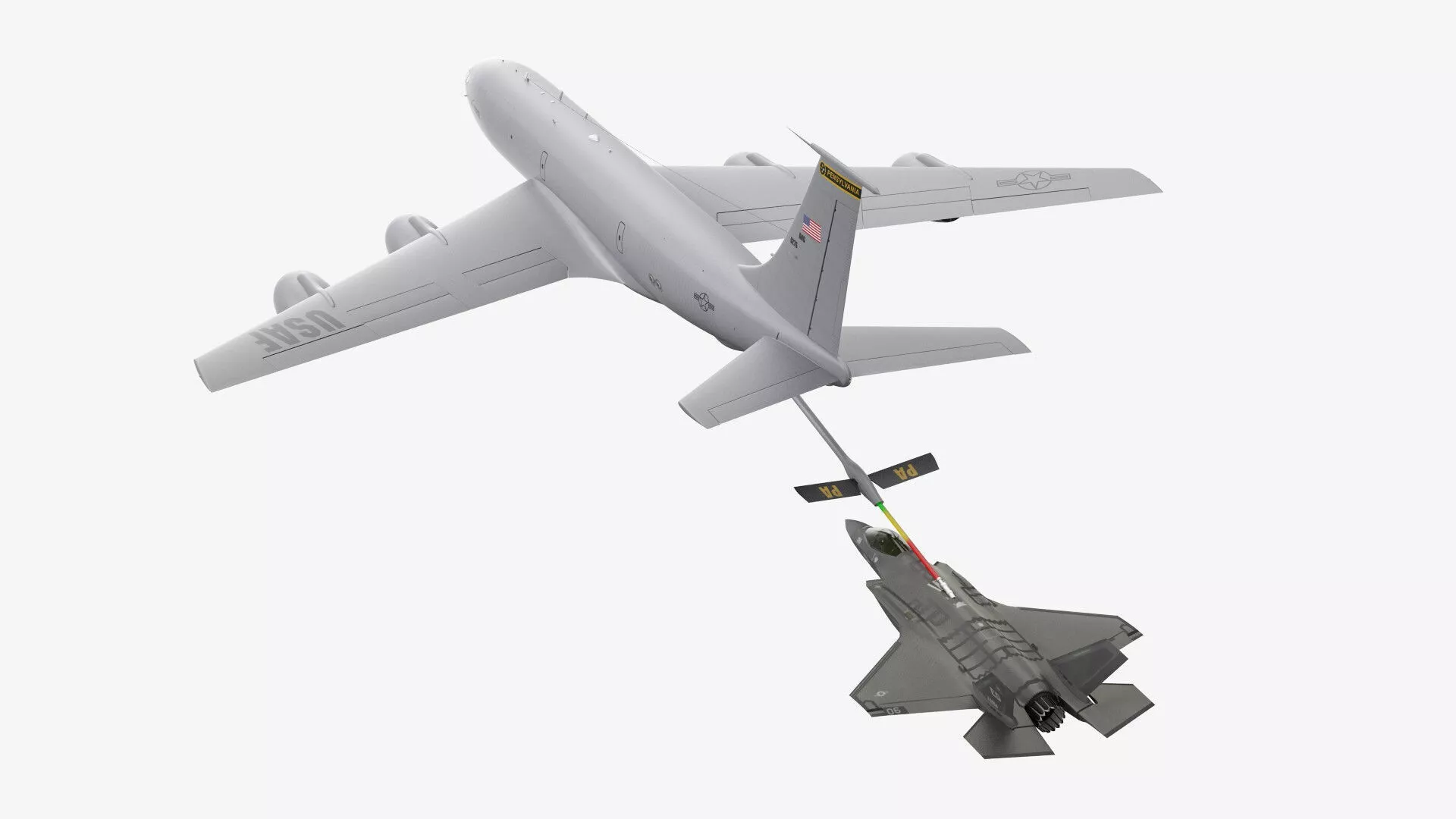Air Refueling in Progress Boeing Stratotanker and F35 Rigged 3D model