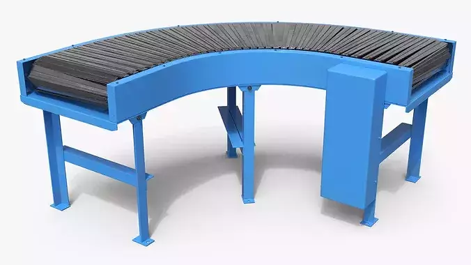 Industrial Roller Conveyor Curve with Steel Rollers Blue 3D model