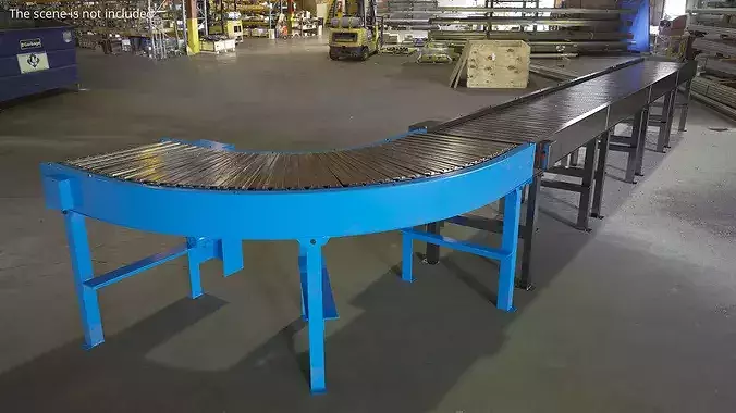 Industrial Roller Conveyor Curve with Steel Rollers Blue 3D model 2