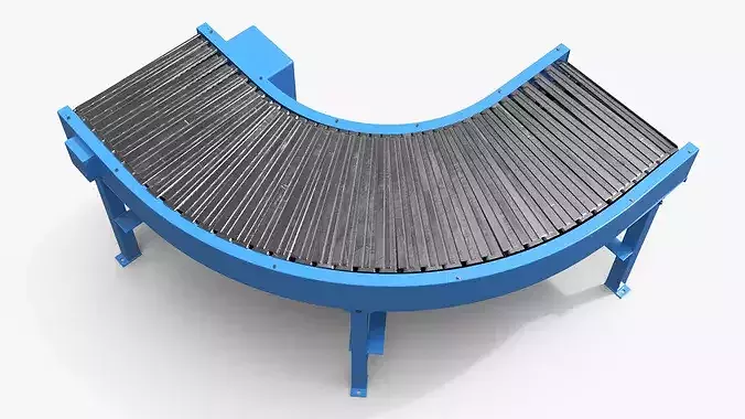 Industrial Roller Conveyor Curve with Steel Rollers Blue 3D model 4