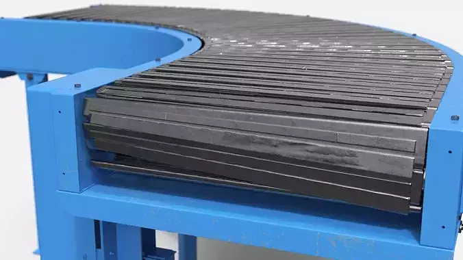 Industrial Roller Conveyor Curve with Steel Rollers Blue 3D model 3