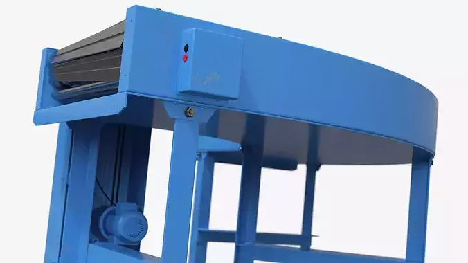 Industrial Roller Conveyor Curve with Steel Rollers Blue 3D model 7