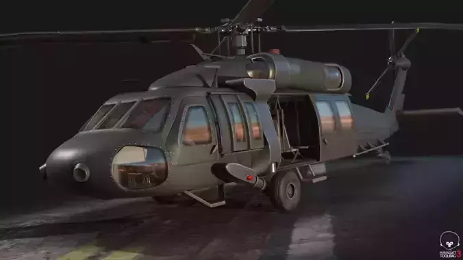Rigged Low Poly PBR Medium Lift Utility Helicopter Low-poly 3D model