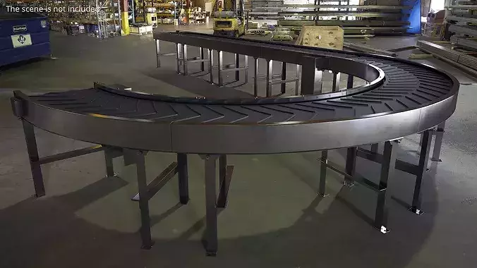 Curved Chevron Belt Conveyor 3D model 2