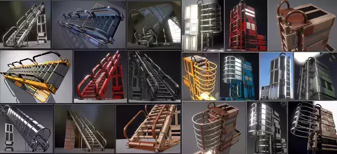 Futuristic Ladders and Stairs Set - All Available PBR Textures  Low-poly 3D model