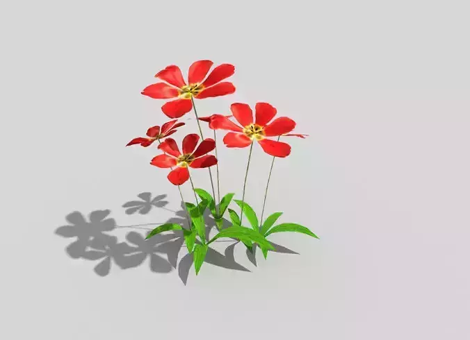 low poly flower three flowers Low-poly 3D model