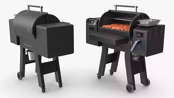 Multifunctional Pellet Grill Smoker with Sausages 3D model 3