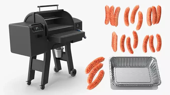 Multifunctional Pellet Grill Smoker with Sausages 3D model 4