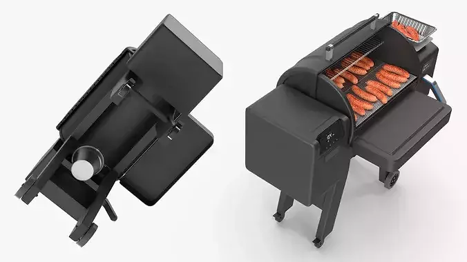 Multifunctional Pellet Grill Smoker with Sausages 3D model 5