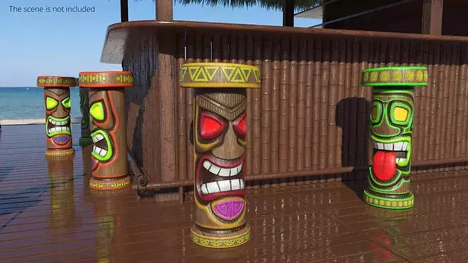 Angry Tiki Bar Stool with Red Eyes Multicolor 3D model 2