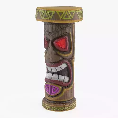 Angry Tiki Bar Stool with Red Eyes Multicolor 3D model 4