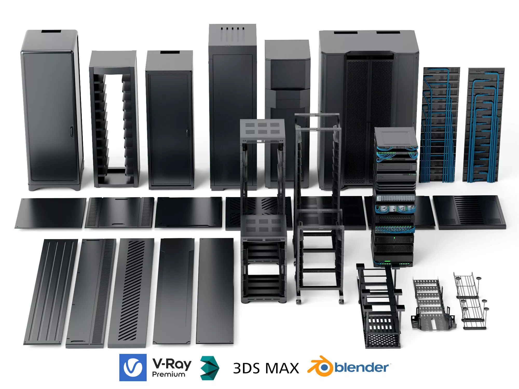 Data center server racks Low-poly 3D model