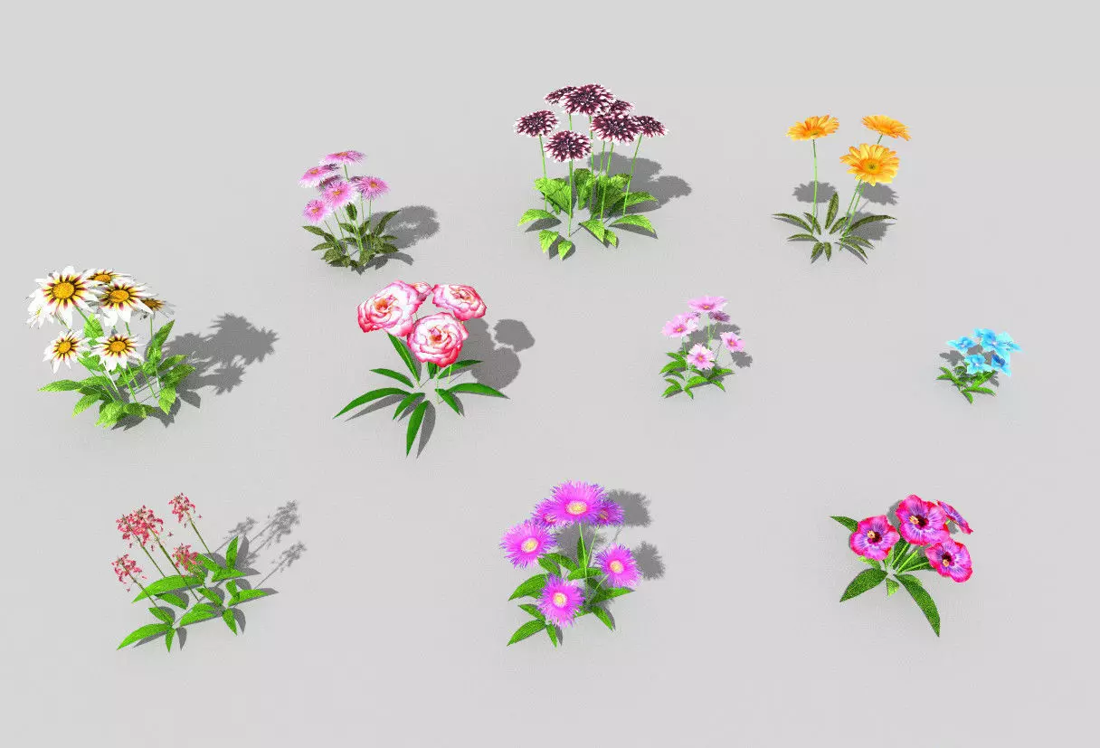 10 low poly flowers pack 2 Low-poly 3D model_0