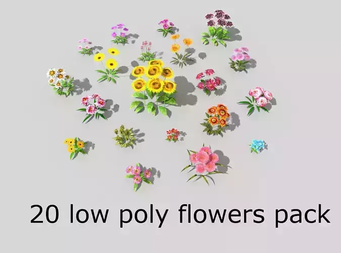 20 low poly flowers pack Low-poly 3D model