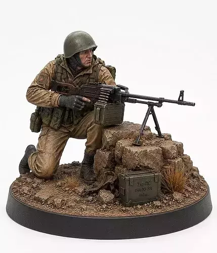 Battlefield Machine Gunner STL Modern Military Miniature Model