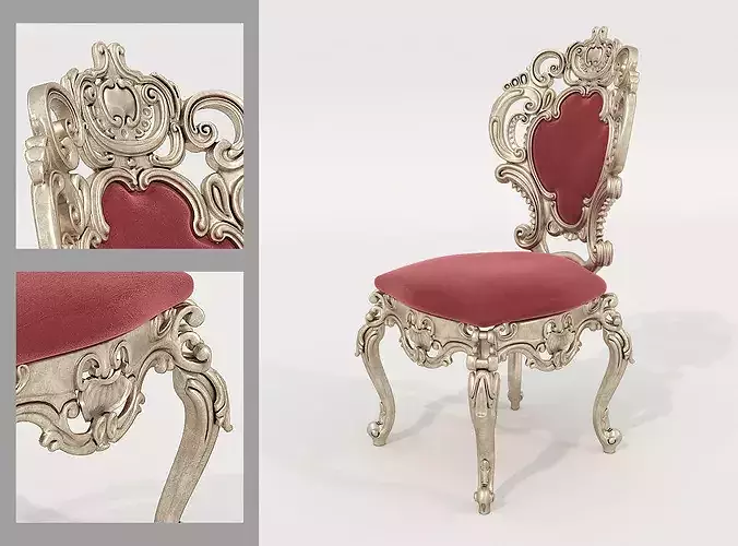 Classical Carved Dining Table and Chairs 3D model 4