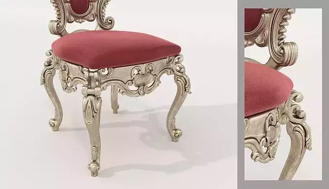 Classical Carved Dining Table and Chairs 3D model 7