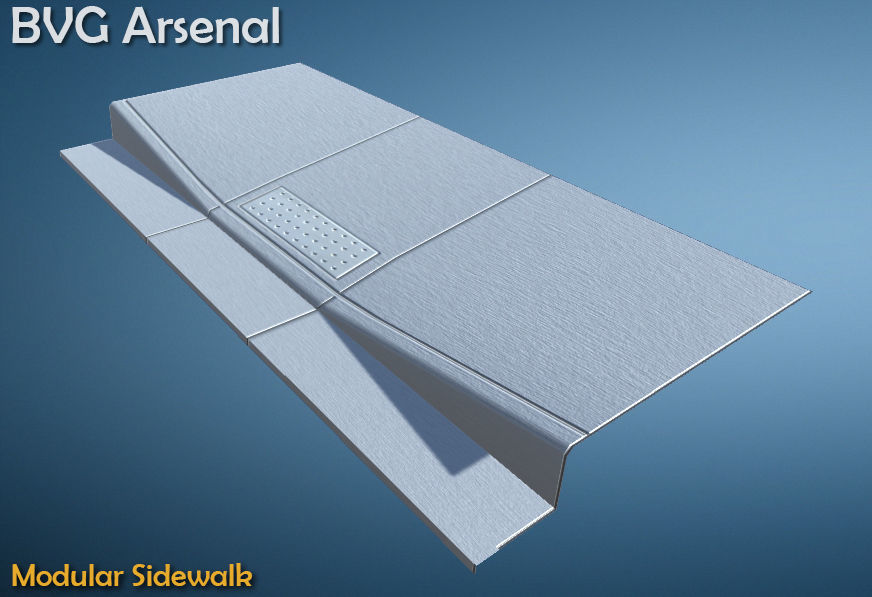 Modular Sidewalk Low-poly 3D model_4
