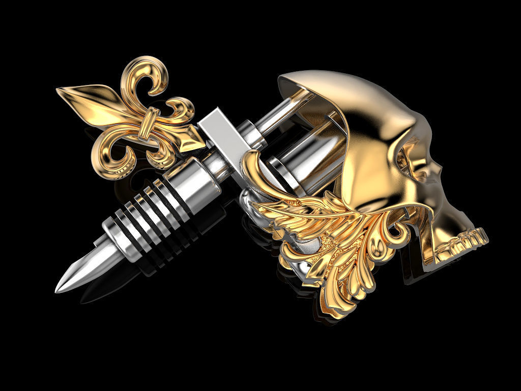 Tattoo Machine with a Skull 3D print model_4