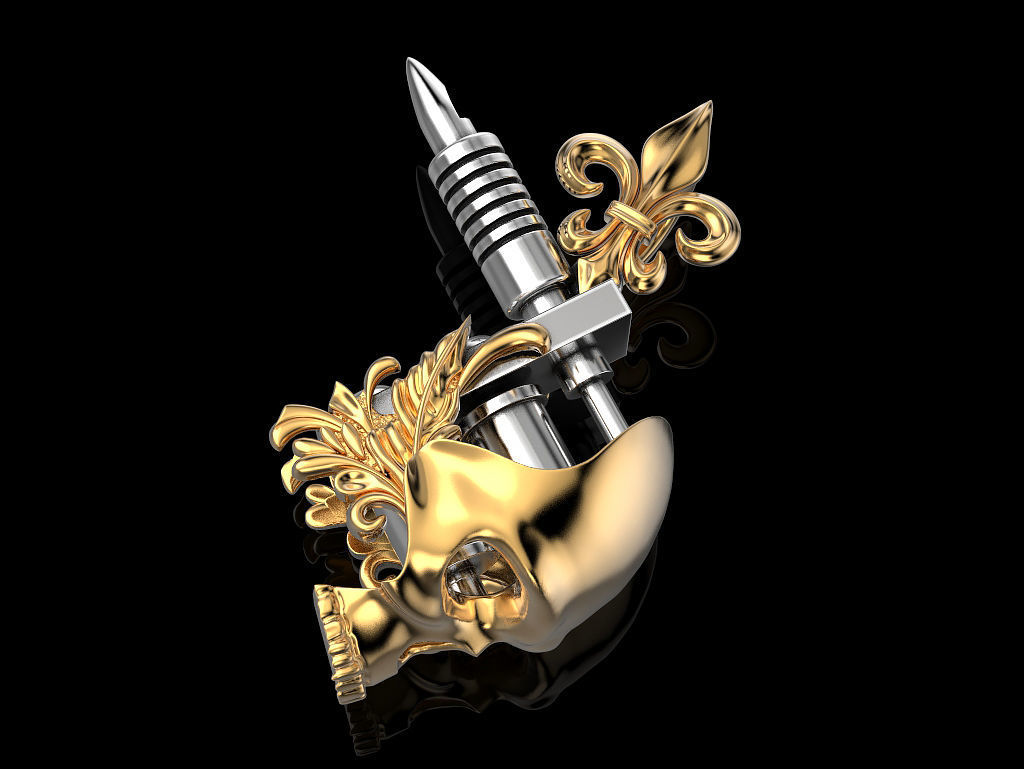 Tattoo Machine with a Skull 3D print model_5