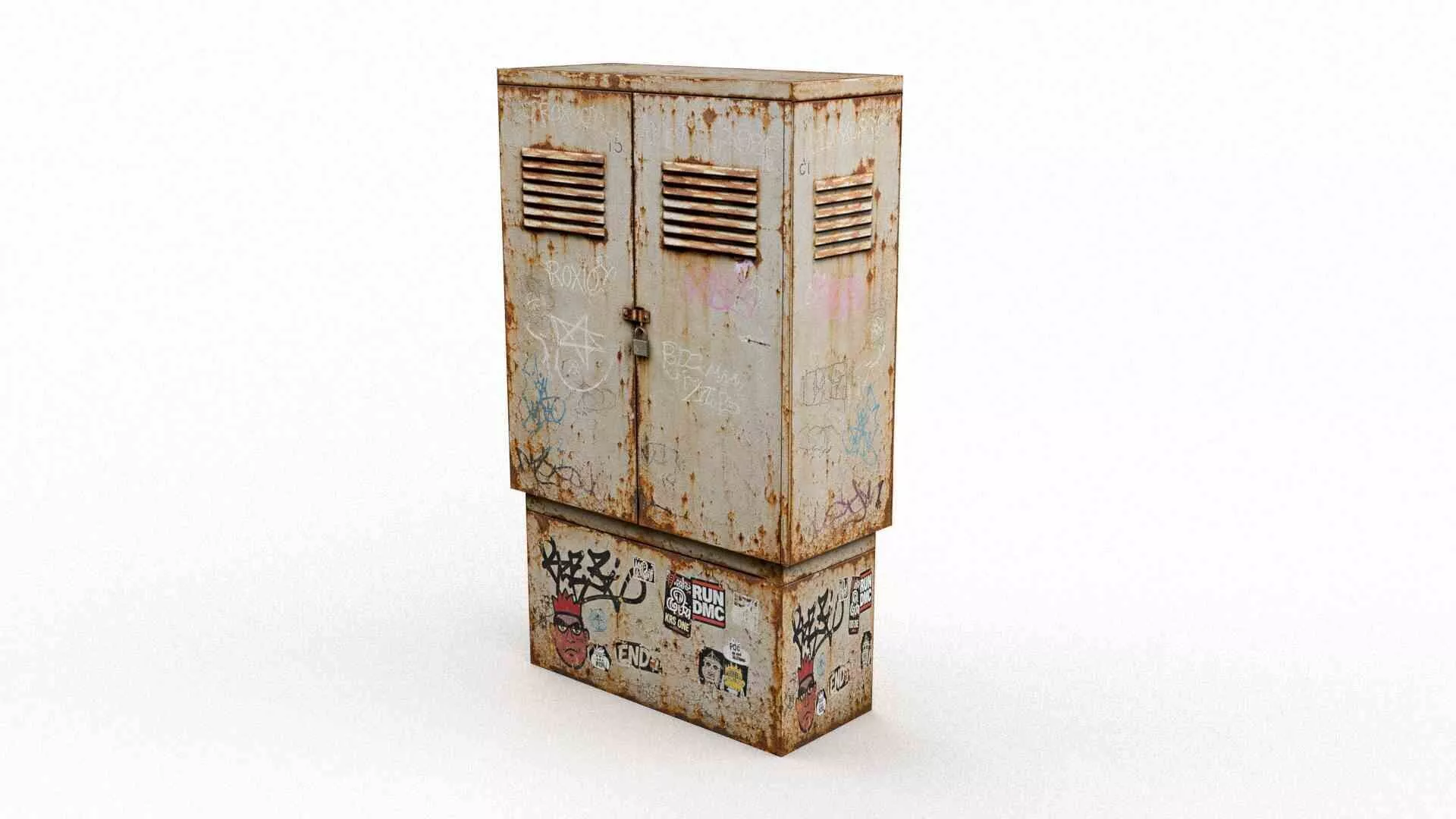 Graffiti-covered utility cabinet Low-poly 3D model