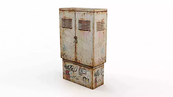 Graffiti-covered utility cabinet