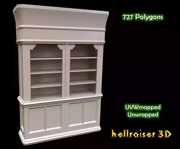 Bookshelf fireplace mantel Low-poly 3D model
