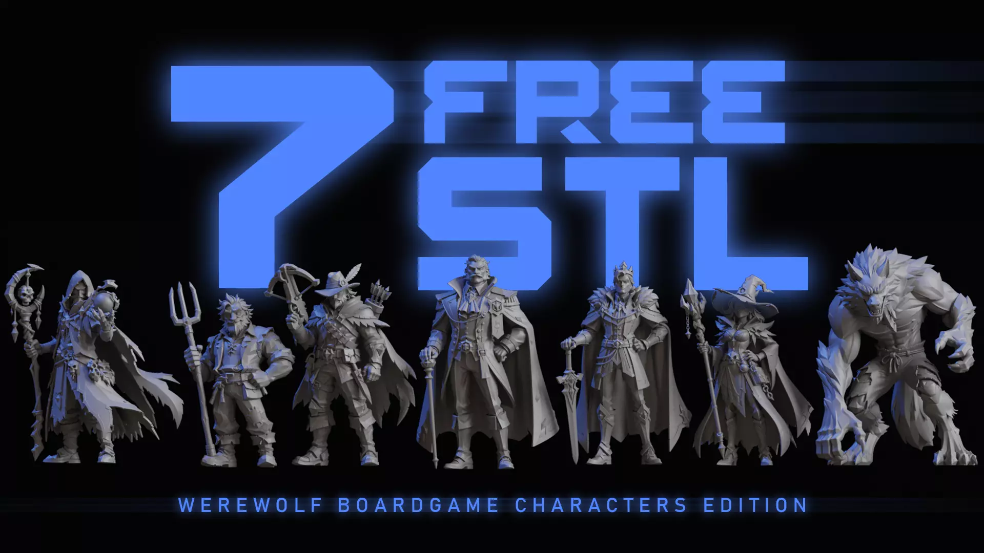7 FREE STL Miniatures Werewolf Character 3D print model Free 3D print model