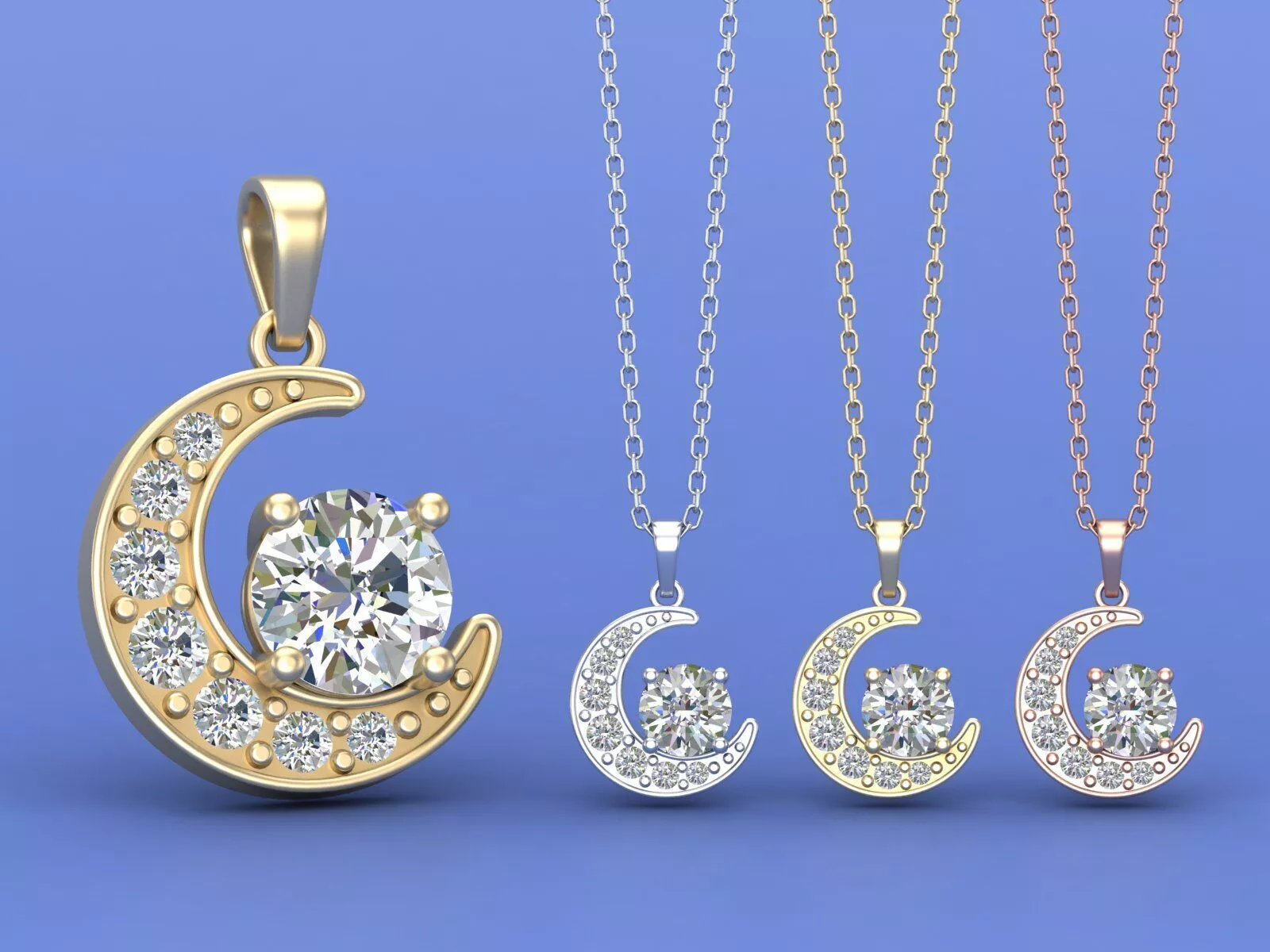 Celestial Crescent Moon Diamond Pendant Necklace Jewelry Model 3D print model