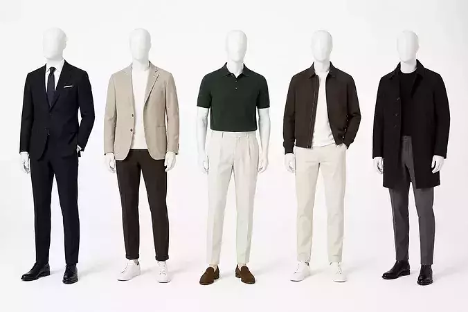 5 Male Mannequin Pack Different Outfits