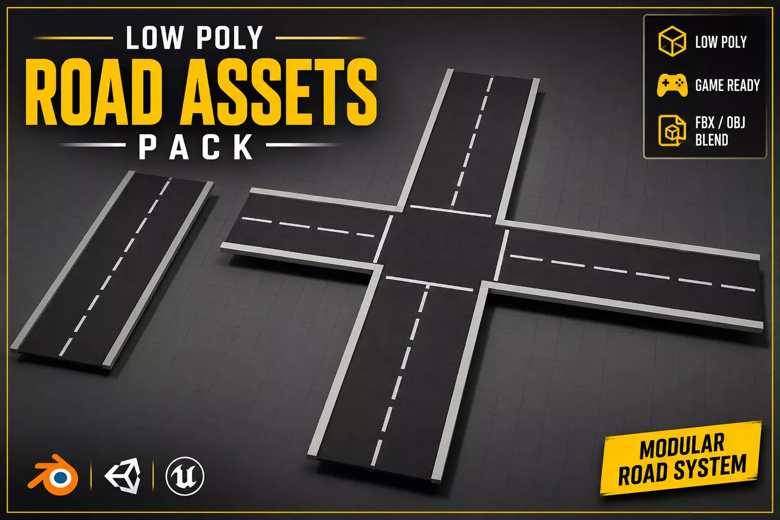 Low Poly Modular Road Assets Pack Free low-poly 3D model