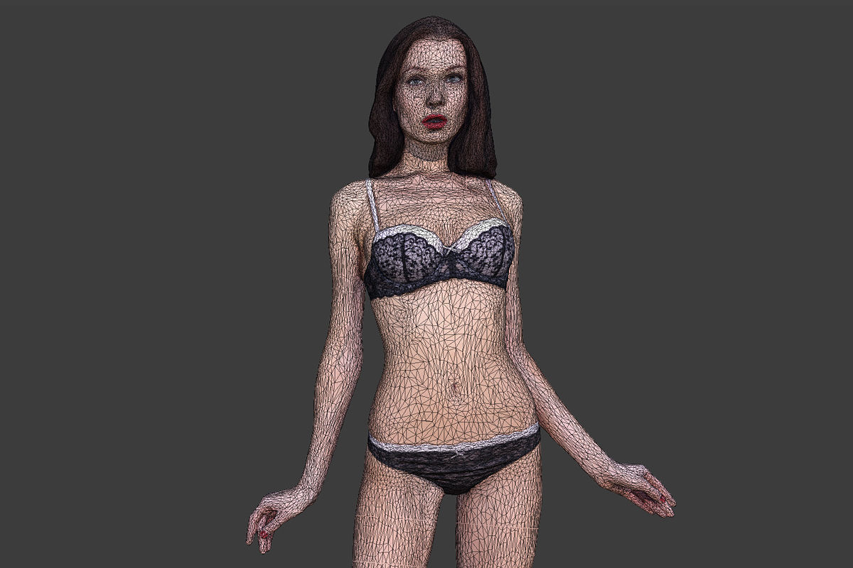 Girl in Underwear 4 Low-poly 3D model_2