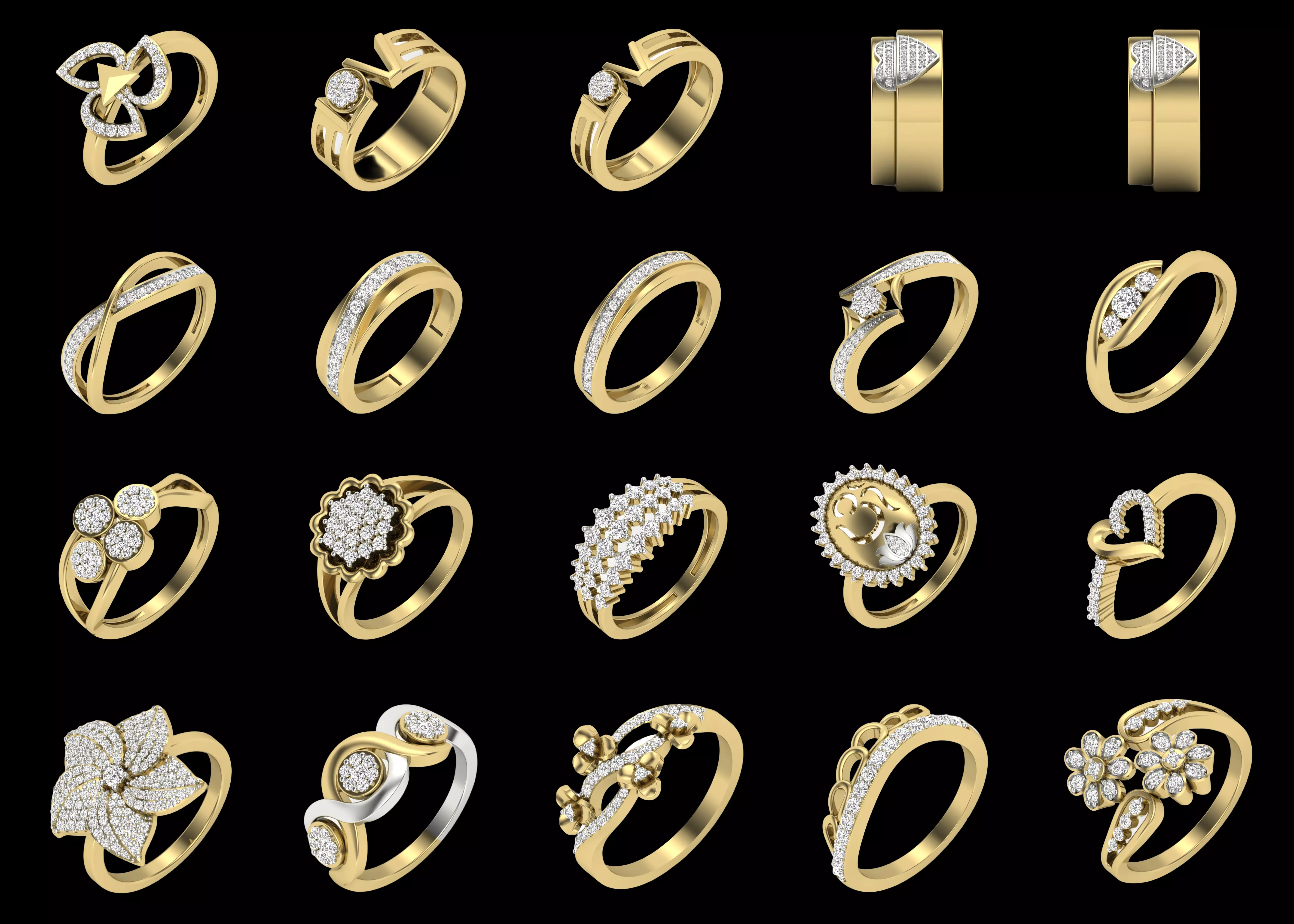 20 Designer Gold Ring CAD Models STL 3DM Jewelry 3D print model