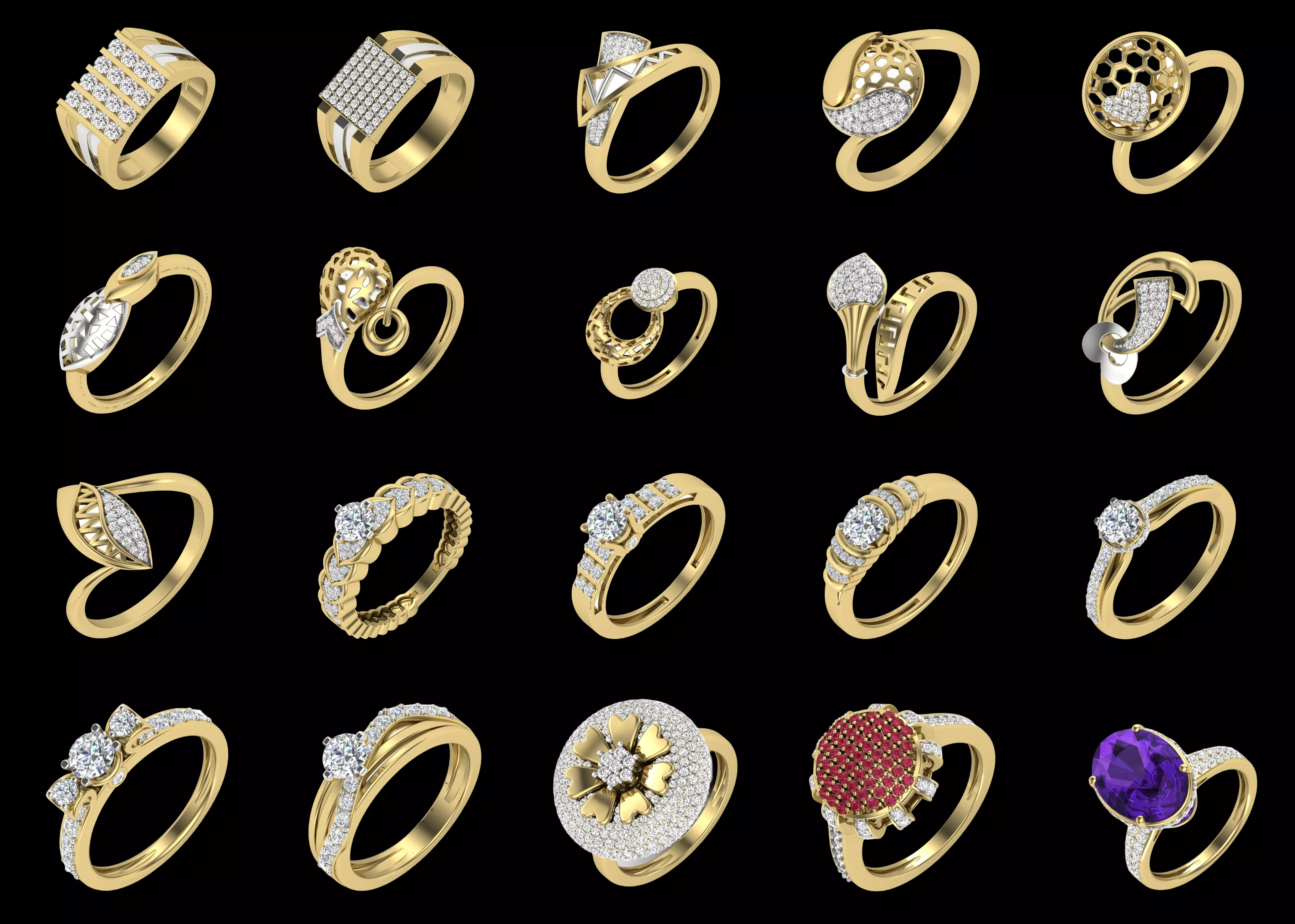 20 Premium Gold Ring CAD Models STL 3DM Jewelry Combo Pack 3D print model