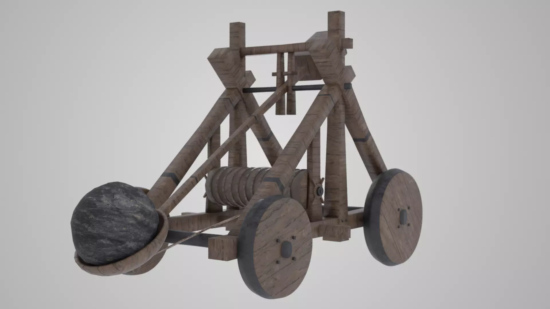 Wooden Medieval Catapult Free low-poly 3D model