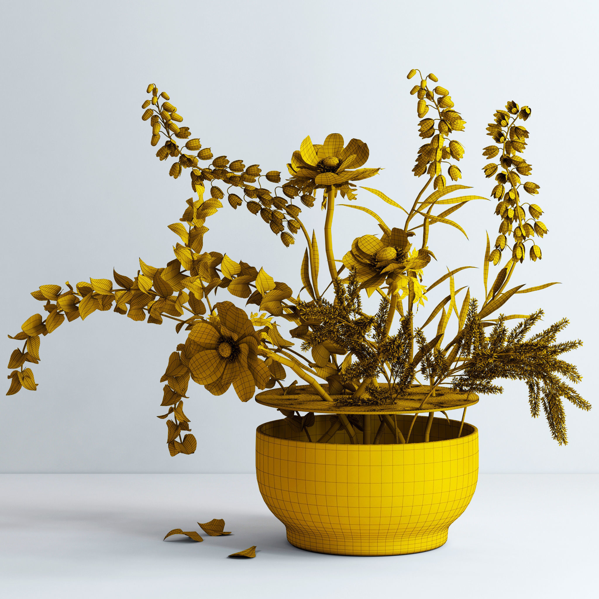 Bouquet in Ikebana vase 3D model_3