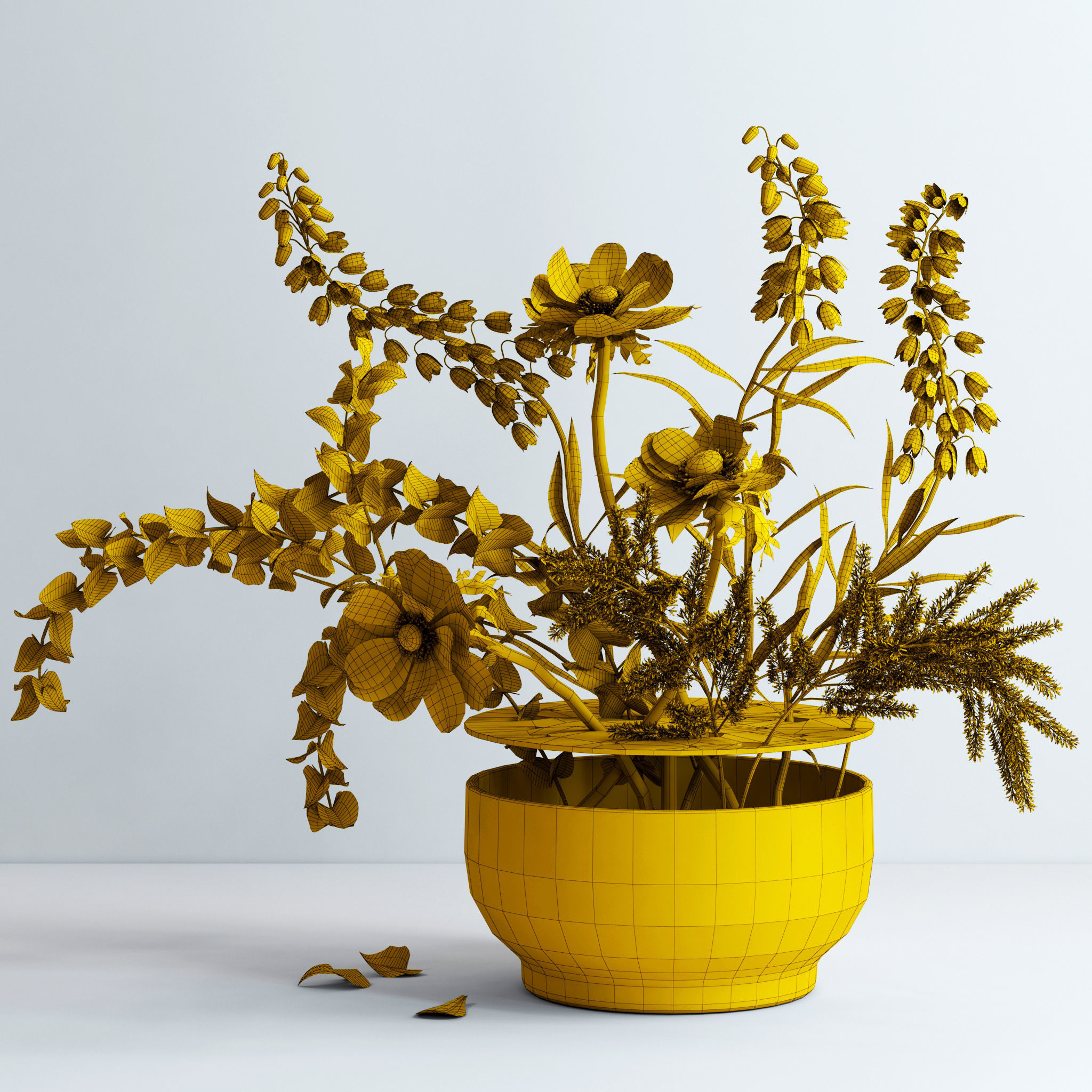 Bouquet in Ikebana vase 3D model_4