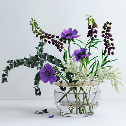 Bouquet in Ikebana vase 3D model
