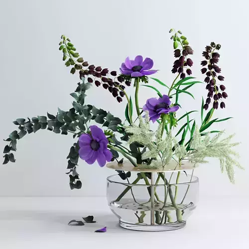 Bouquet in Ikebana vase 3D model