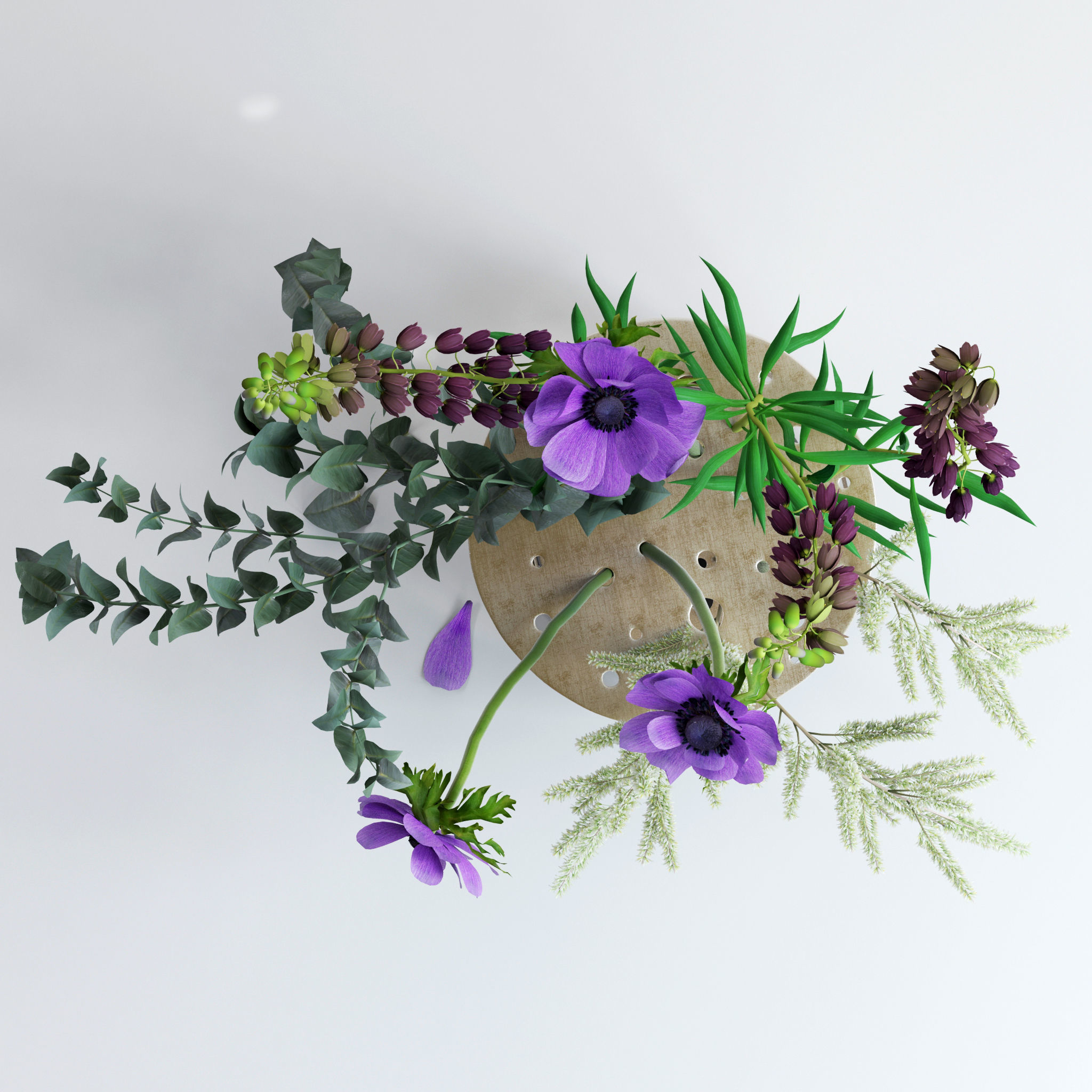 Bouquet in Ikebana vase 3D model_2