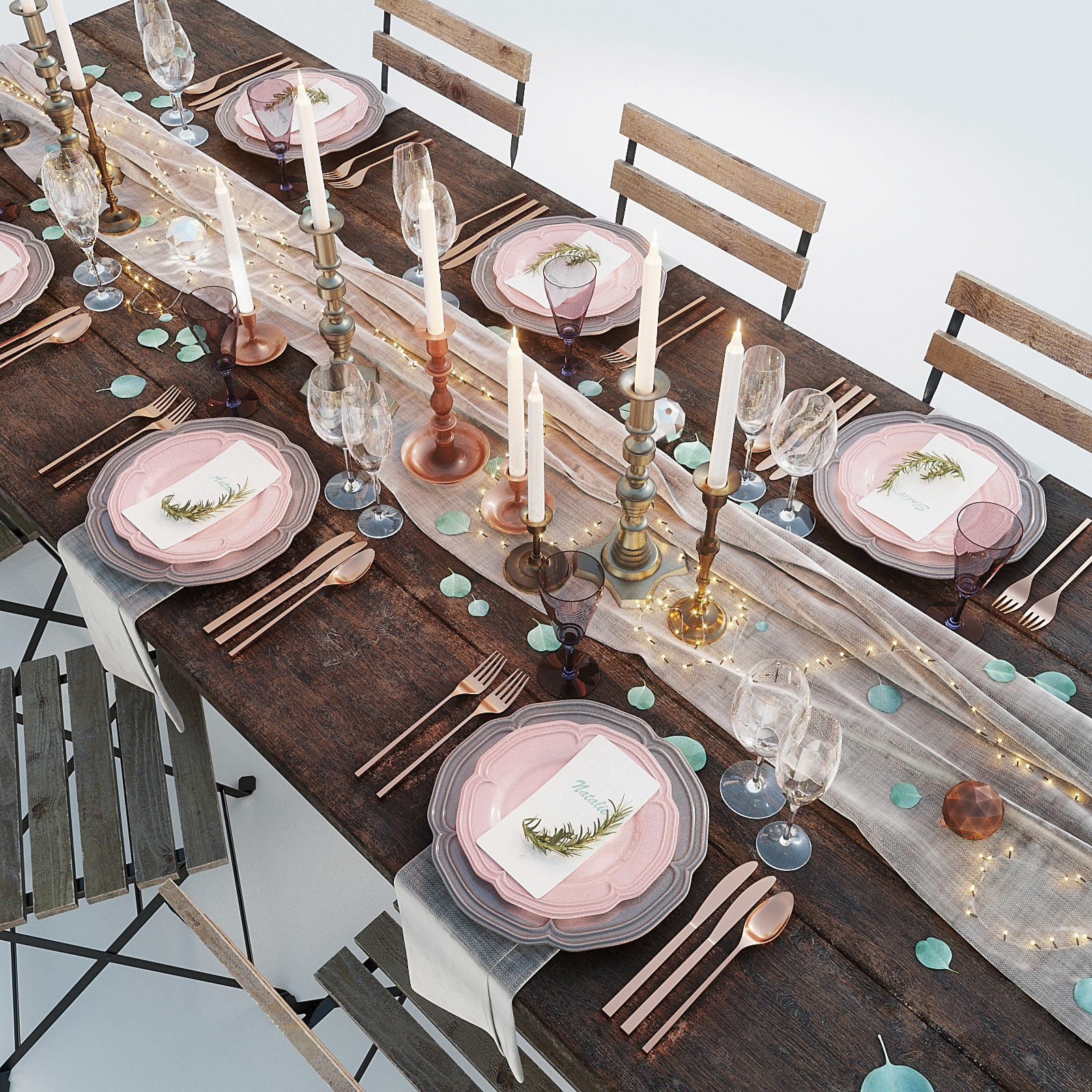 Festive table setting with chairs 3d model 3D model_2