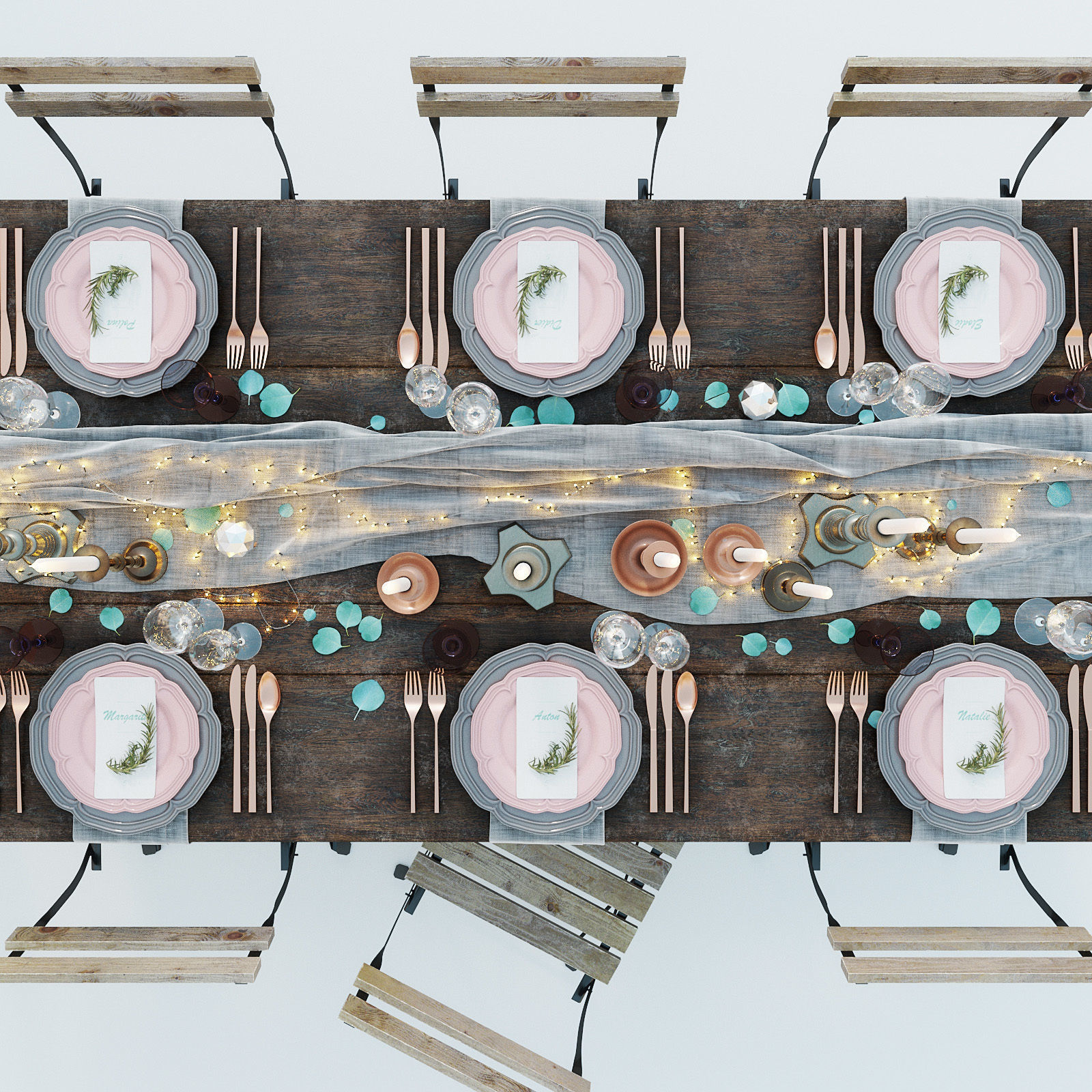 Festive table setting with chairs 3d model 3D model_1